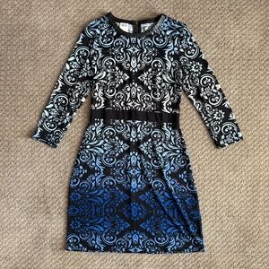 Ali Ro Blue/Black 3/4-Sleeve Dress, Size 2
